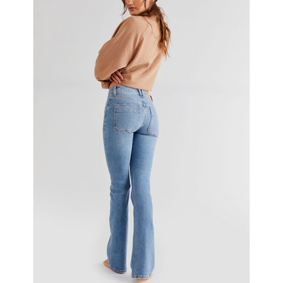 FREE PEOPLE Aiden Slim Flare Jeans / Too Cool Blue - Picture 2 of 5